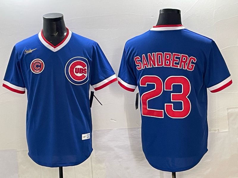 Men 2025 Chicago Cubs 23 Sandberg Blue Throwback Nike 2025 MLB Jersey 021